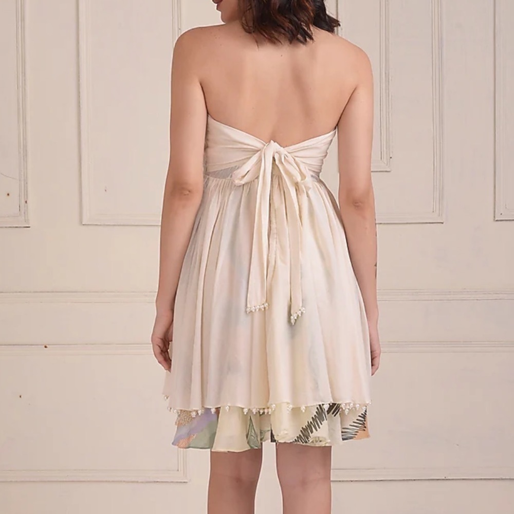 SHWETANGA IVORY COTTON STRAPLESS DRESS MILA - Picture 2 of 14